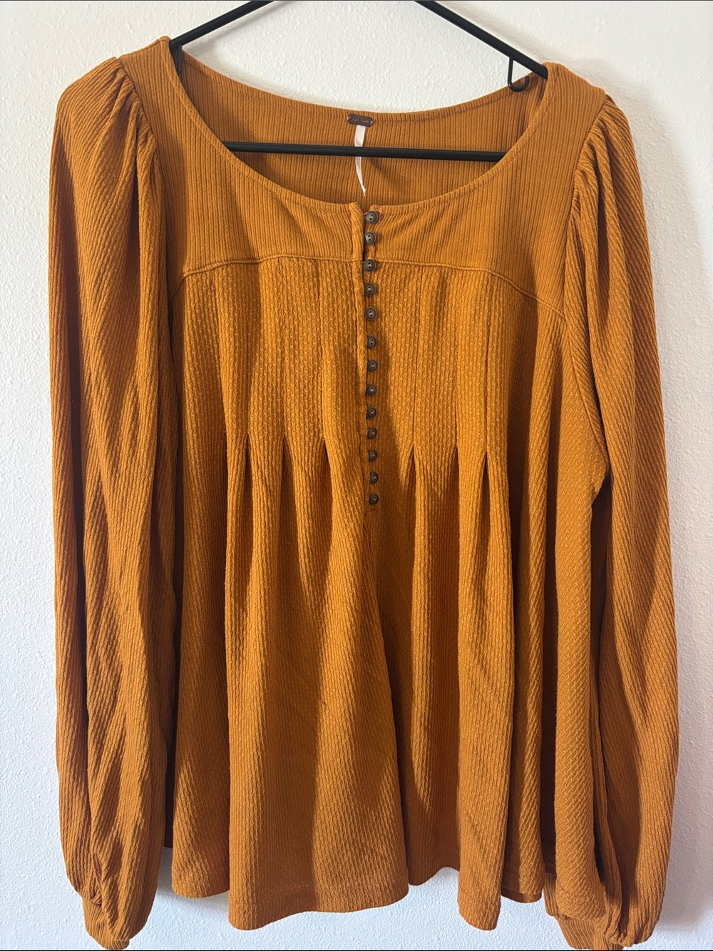 Free People Long Sleeve Henley Top in Mustard